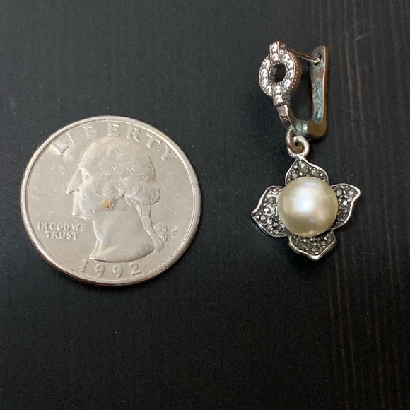 Genuine Pearl Marcasite Sterling Silver 925 Earrings - Picture 4 of 5